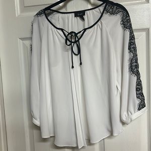 Beautiful while and black with lace womens top B Wear size L